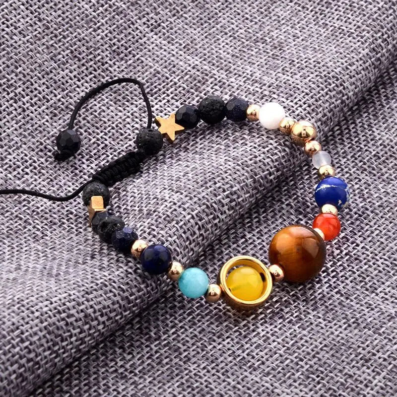 New Universe Nine Planets Beads Bangle Bracelet Fashion Jewelry Natural Solar System Adjustable Bracelet Unisex Jewelry