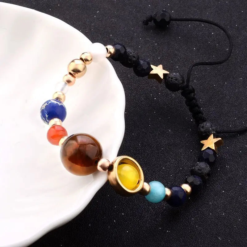 New Universe Nine Planets Beads Bangle Bracelet Fashion Jewelry Natural Solar System Adjustable Bracelet Unisex Jewelry