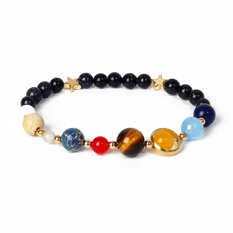 Universe Galaxy Eight Planets Bracelet Solar System Guardian Star Natural Stone Beads Bracelets for Women Fashion Couple Jewelry