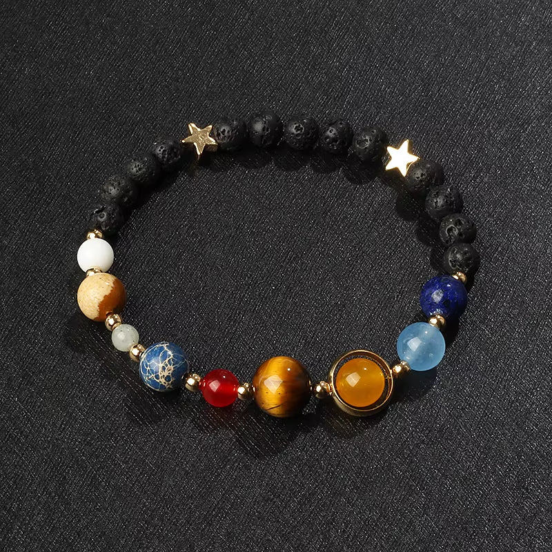 Universe Galaxy Eight Planets Bracelet Solar System Guardian Star Natural Stone Beads Bracelets for Women Fashion Couple Jewelry