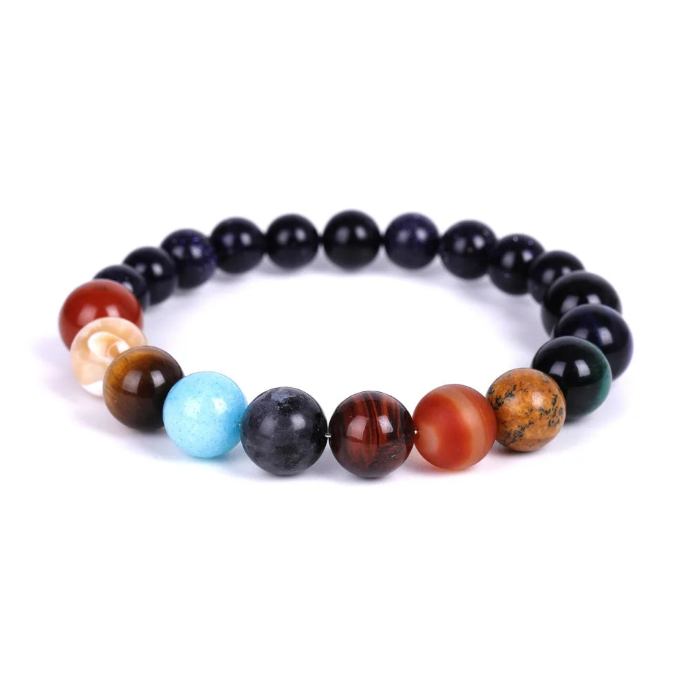 Natural Stone Eight Planets Bracelet Universe Yoga Chakra Solar System Bracelet for Men Women Jewelry