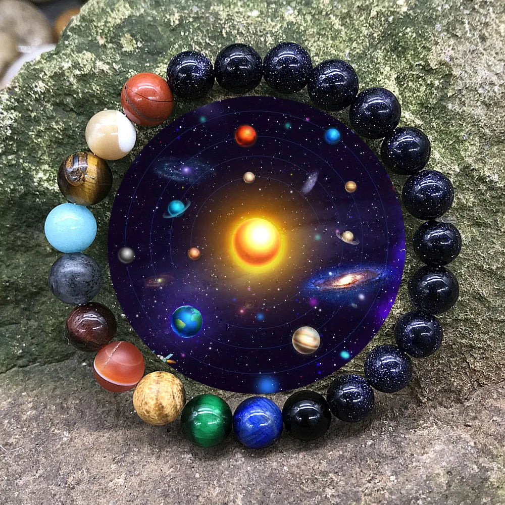 Natural Stone Eight Planets Bracelet Universe Yoga Chakra Solar System Bracelet for Men Women Jewelry