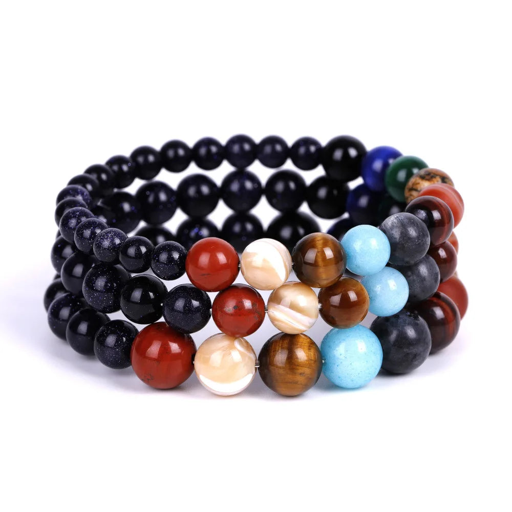 Natural Stone Eight Planets Bracelet Universe Yoga Chakra Solar System Bracelet for Men Women Jewelry