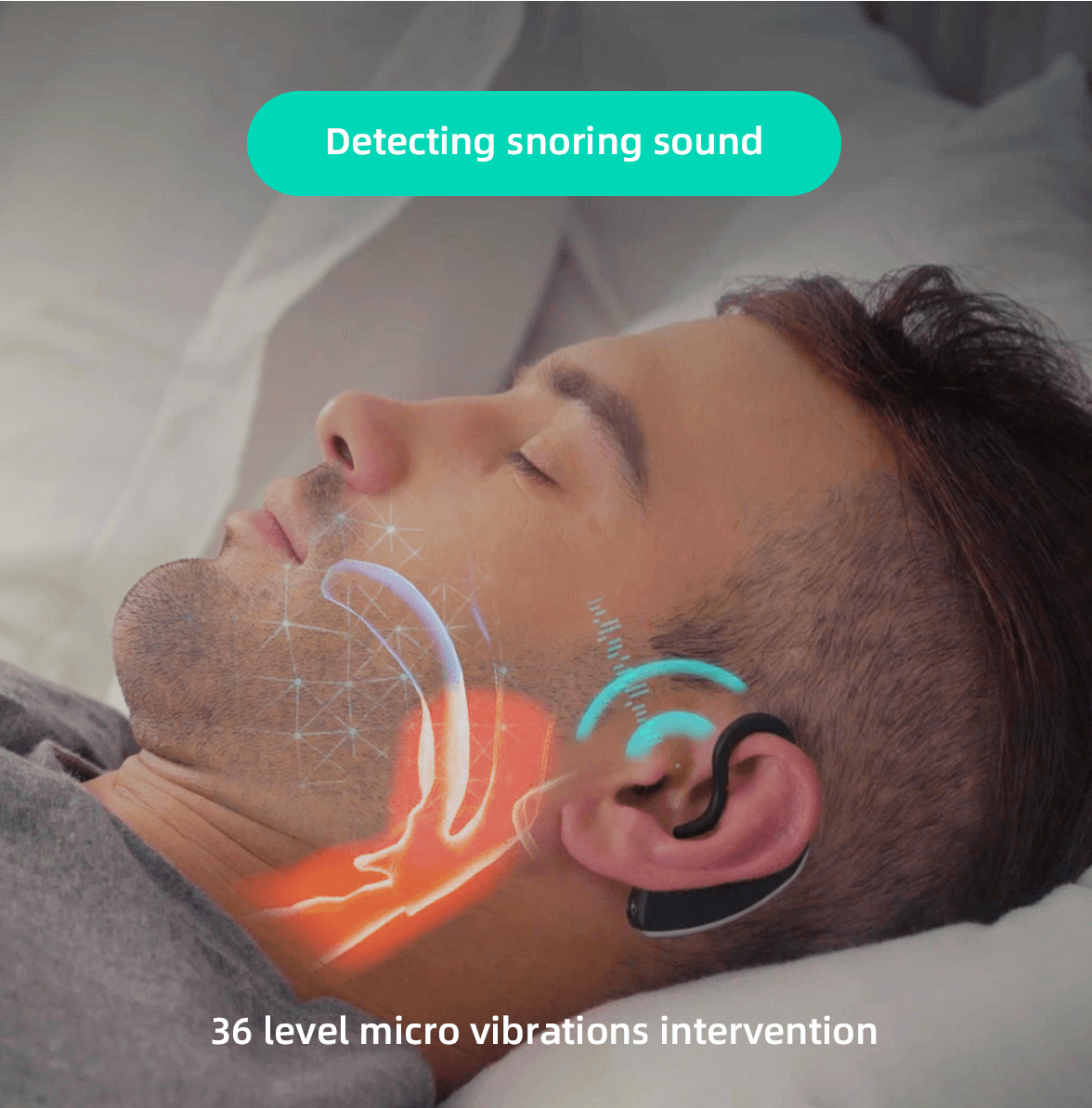 Man Using Anti-Snoring Sleep Aid Device