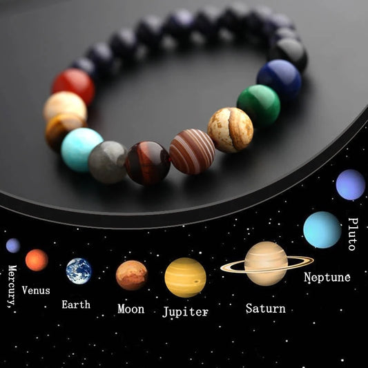 Natural Stone Eight Planets Bracelet Universe Yoga Chakra Solar System Bracelet for Men Women Jewelry